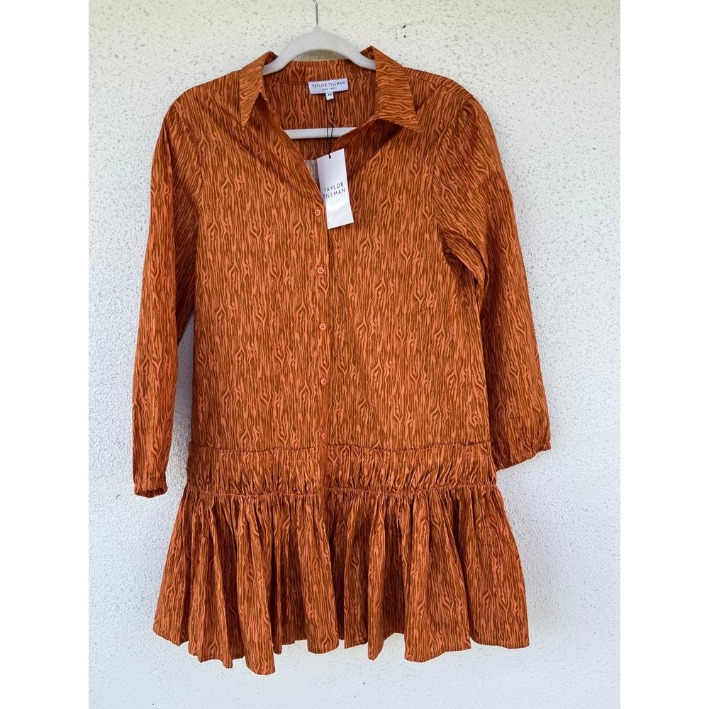 Taylor Tillman New York XS Orange Zebra Print Long Sleeve Mini Dress